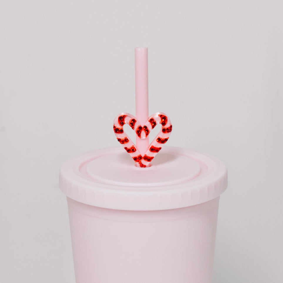 Candy Cane Heart Straw Charm