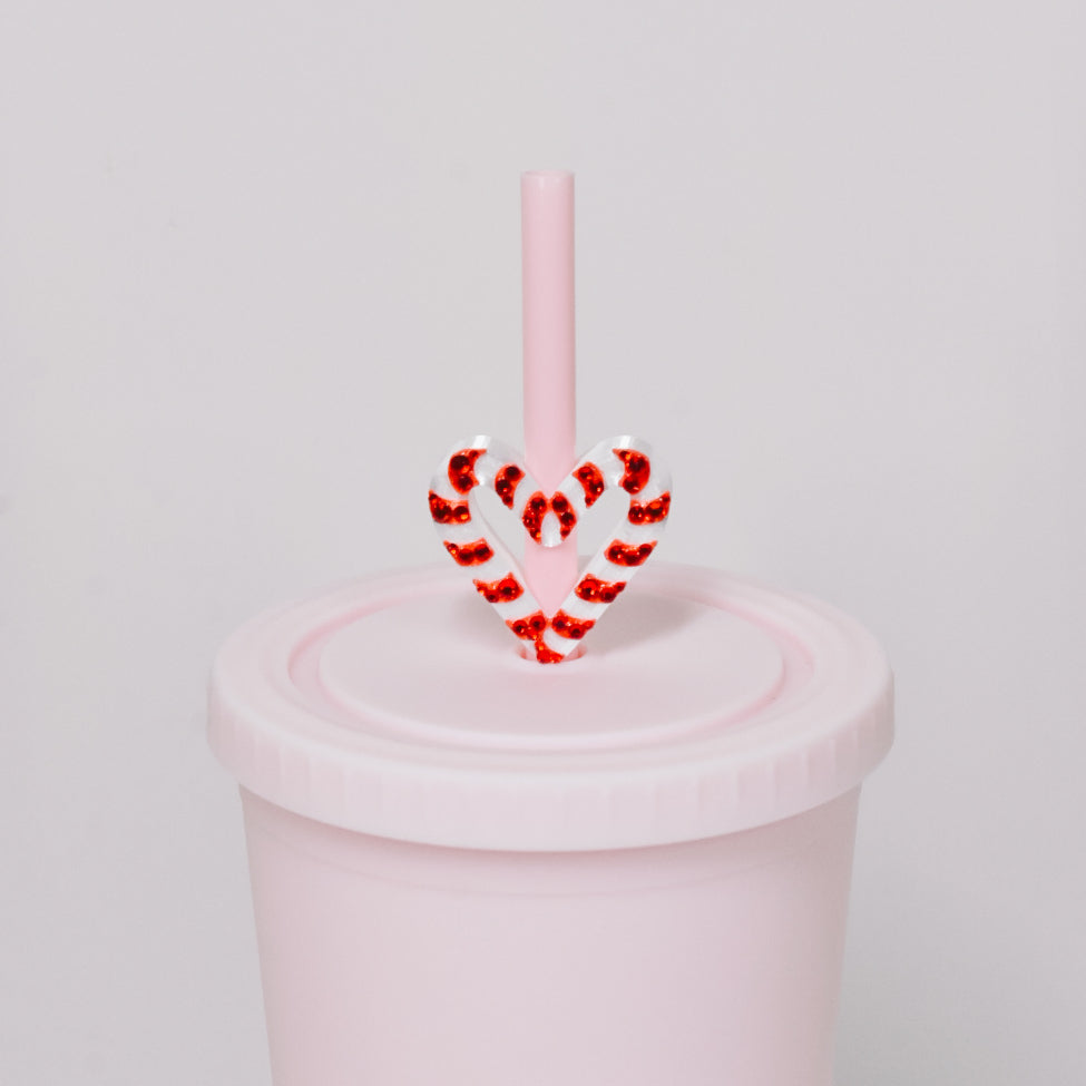 Candy Cane Heart Straw Charm