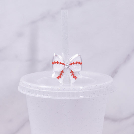 Baseball Bow Straw Charm
